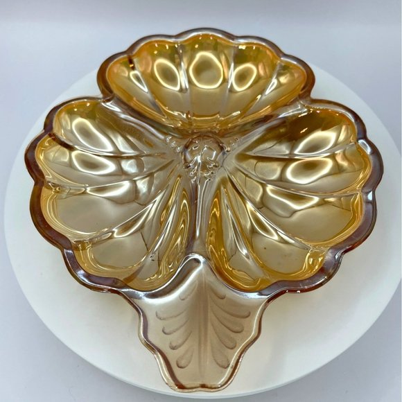 Vintage Jeanette Marigold Carnival Depression Glass Iridescent Doric Candy/Trink - Picture 1 of 9